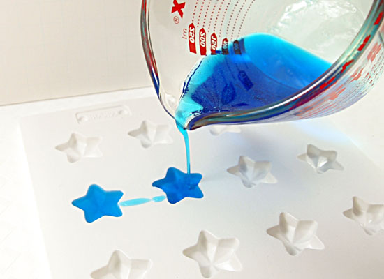 pour soap into star soap mold