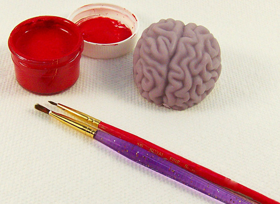 time to paint and add red 'blood' to the brains for extra creepiness!