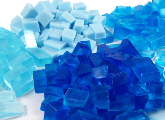 blue chunks ready for soap