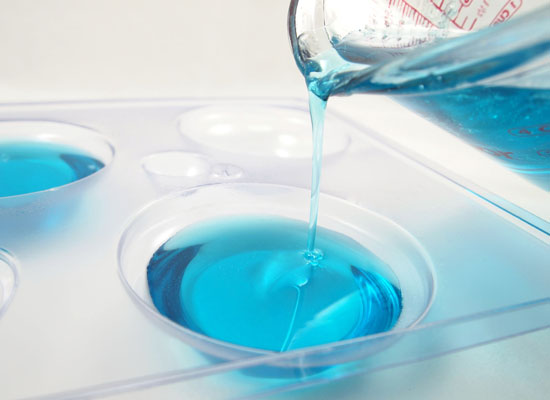 pour blue soap into each cavity