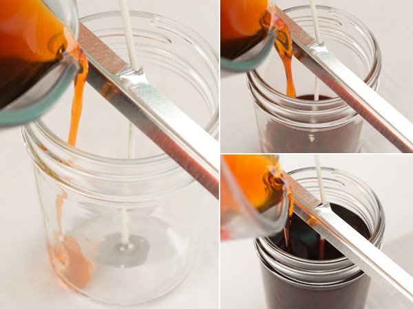 pour wax into wicked jars