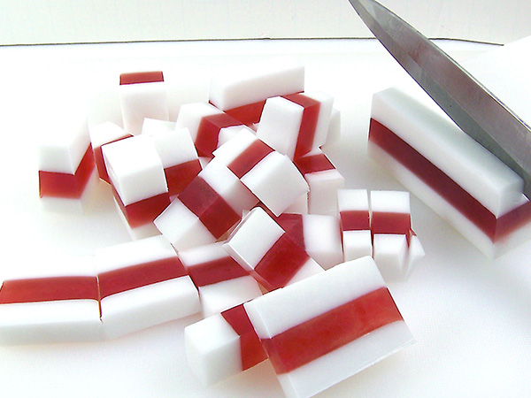 remove soap from mold and cut candy size pieces