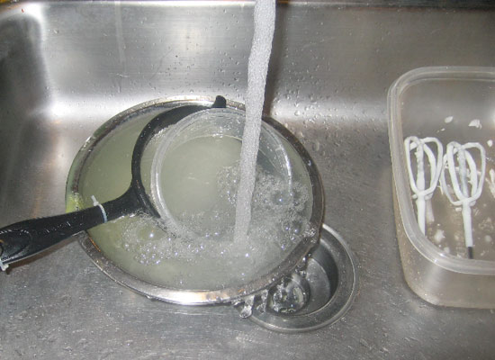 clean off lye equipment in the sink