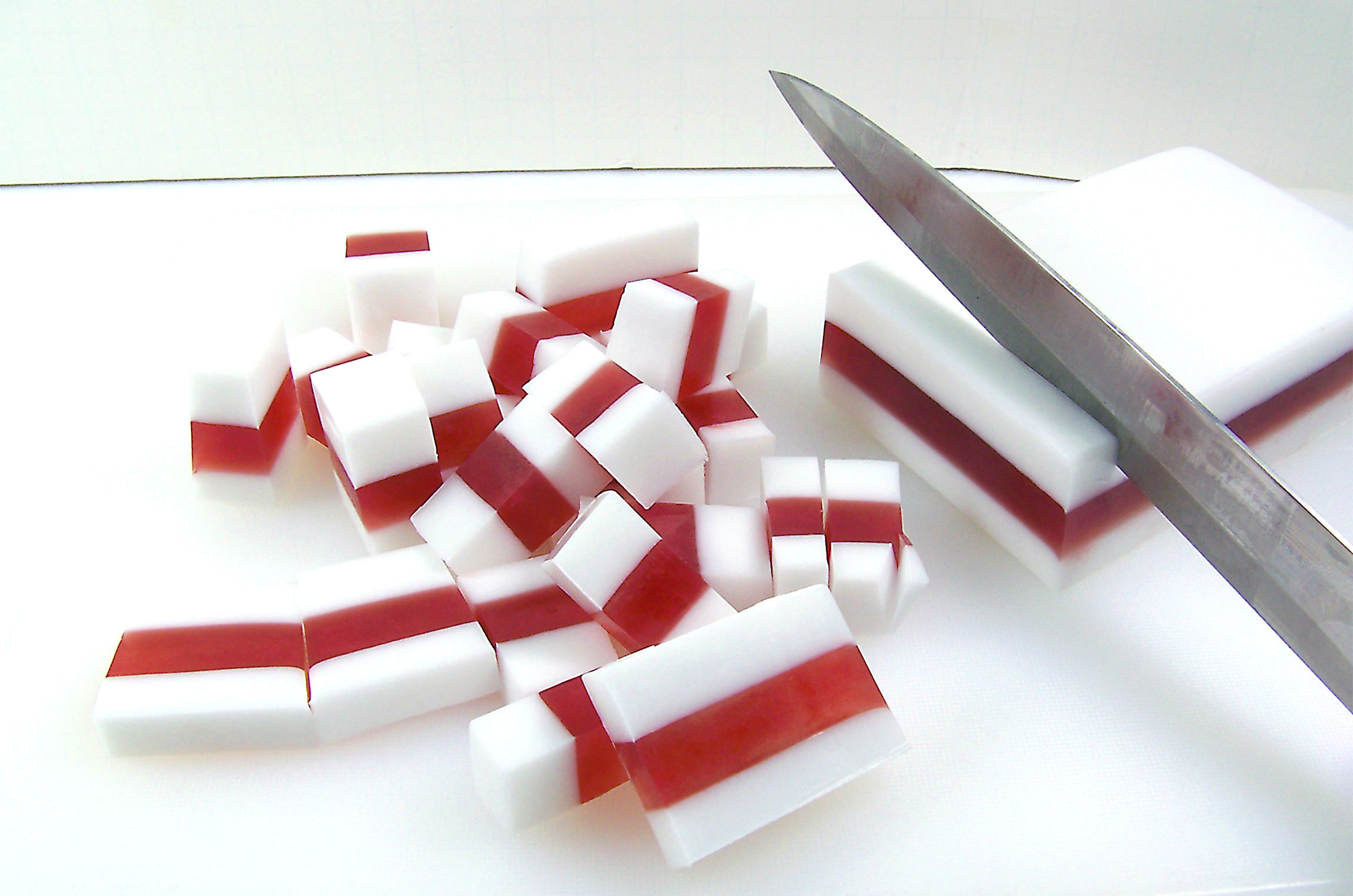 remove soap from mold and cut candy size pieces